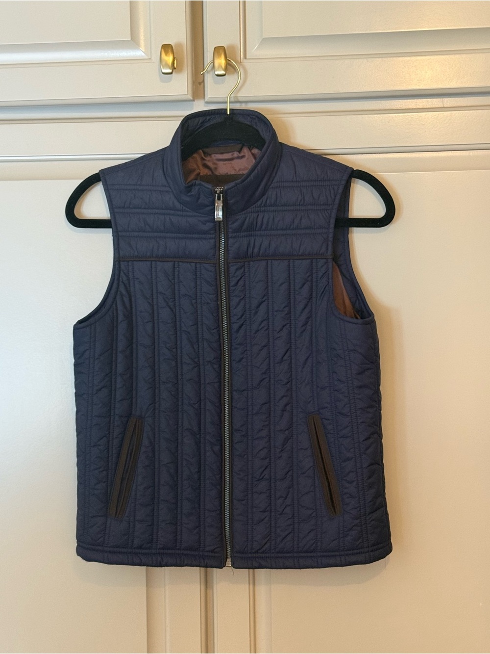 Johnston & Murphy Navy Quilted Vest with Brown Accents